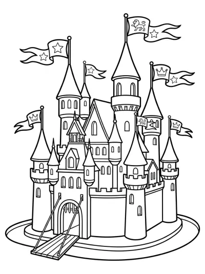 Desenho de Castelo com Bandeiras para colorir