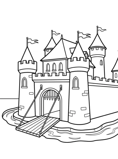 Desenho de Castelo com Ponte Levadiça para colorir