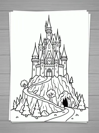 Desenho de Castelo na Montanha para colorir