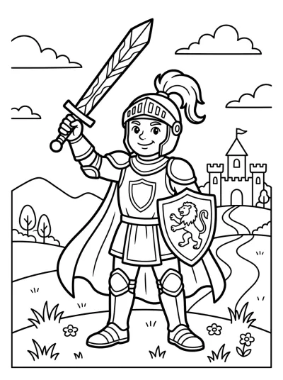 Desenho de Cavaleiro com Espada para colorir
