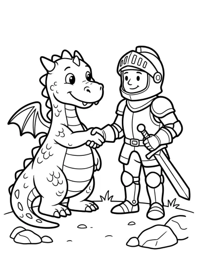 Desenho de Cavaleiro e Dragão para colorir