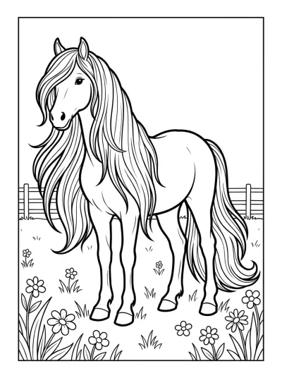 Desenho de Cavalo de Crina Longa para colorir