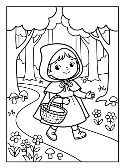Desenho de Chapeuzinho na Floresta para colorir
