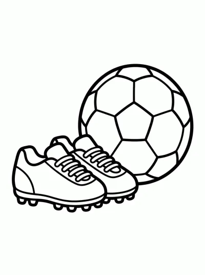 Desenho de Par de Chuteiras com Bola para colorir