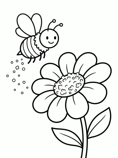 Desenho de Abelha e flor para colorir