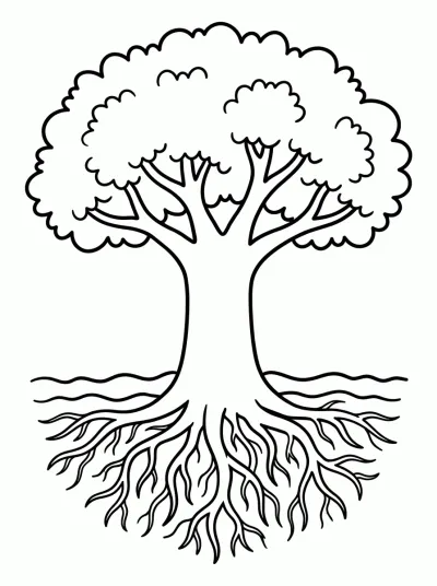 Desenho de Árvore e raízes para colorir