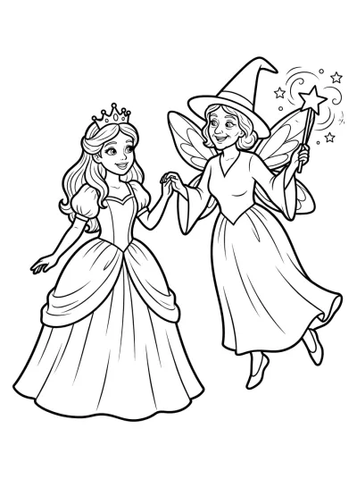 Desenho de Cinderela e a Fada Madrinha para colorir