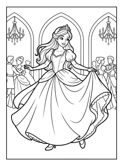 Desenho de Cinderela no Baile para colorir