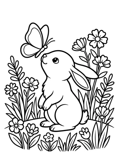 Desenho de Coelho com Borboleta para colorir