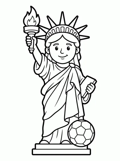 Desenho de Estátua da Liberdade com Bola para colorir
