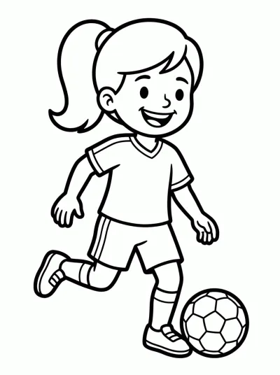 Desenho de Menina Jogando Futebol para colorir