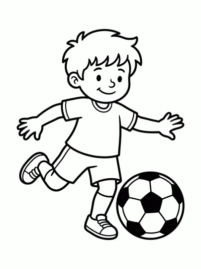 Desenho de Menino Chutando a Bola para colorir