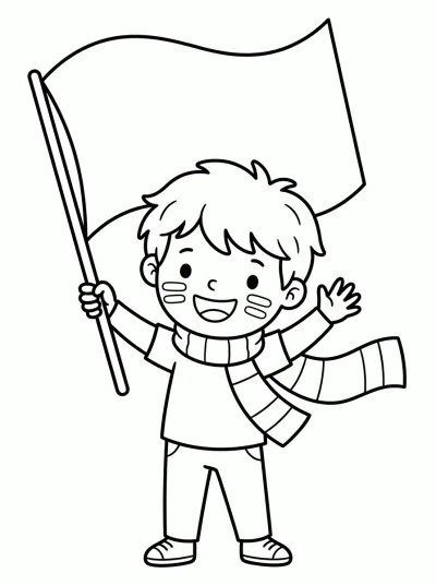 Desenho de Torcedor com Bandeira para colorir
