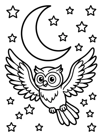 Desenho de Coruja Voando à Noite para colorir