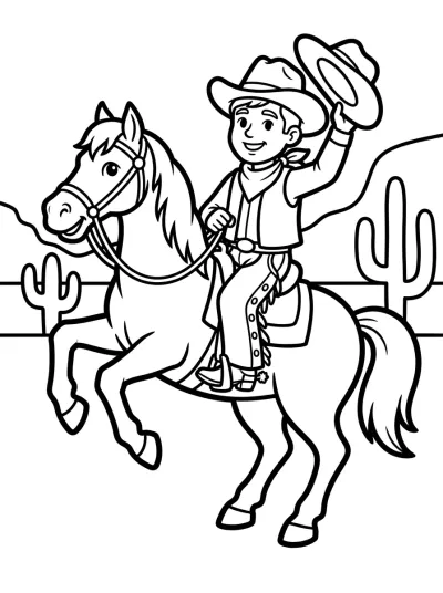 Desenho de Cowboy no Cavalo para colorir