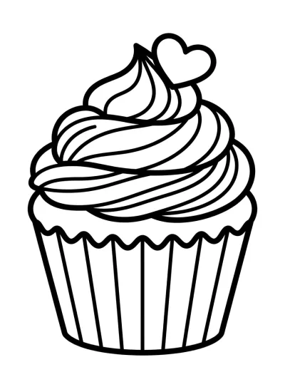 Desenho de Cupcake com Coração para colorir