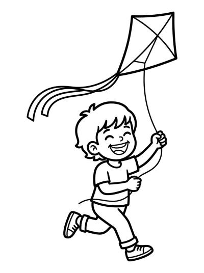 Desenho de Criança com Pipa para colorir