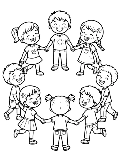 Desenho de Crianças Brincando de Roda para colorir