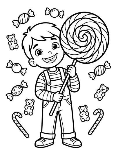 Desenho de Menino com Pirulito para colorir