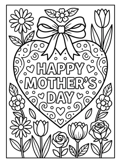 Desenho de Coração com Flores para colorir