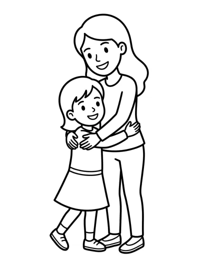 Desenho de Mãe e Filha Abraçadas para colorir