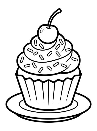 Desenho de Cupcake com Cereja para colorir