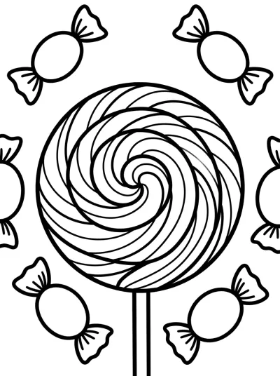 Desenho de Pirulito e Balas para colorir
