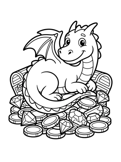 Desenho de Dragão no Tesouro para colorir