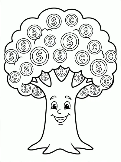 Desenho de Árvore do dinheiro para colorir