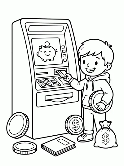 Desenho de Caixa eletrônico para colorir