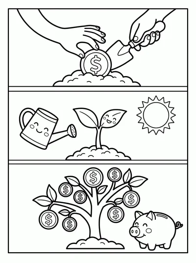 Desenho de Plantar e colher para colorir