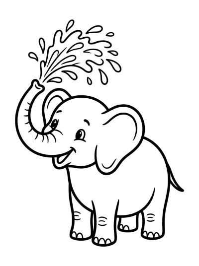Desenho de Elefante Esguichando Água para colorir