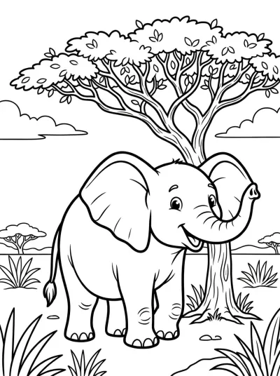 Desenho de Elefante na Savana para colorir