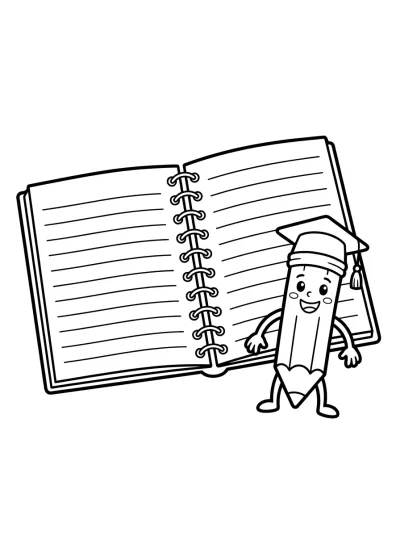 Desenho de Caderno e Lápis para colorir