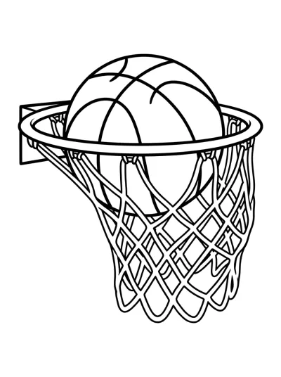 Desenho de Bola de Basquete na Cesta para colorir