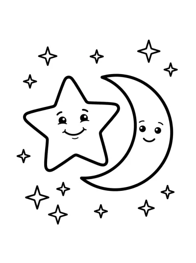 Desenho de Estrela e Lua Crescente para colorir