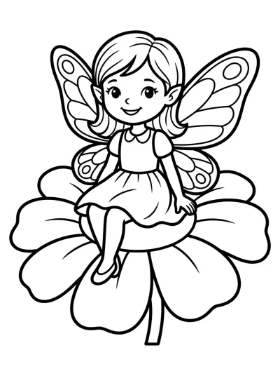 Desenho de Fada na Flor para colorir