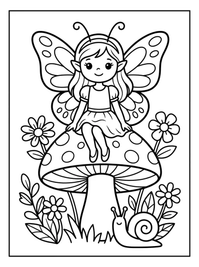 Desenho de Fada no Cogumelo para colorir