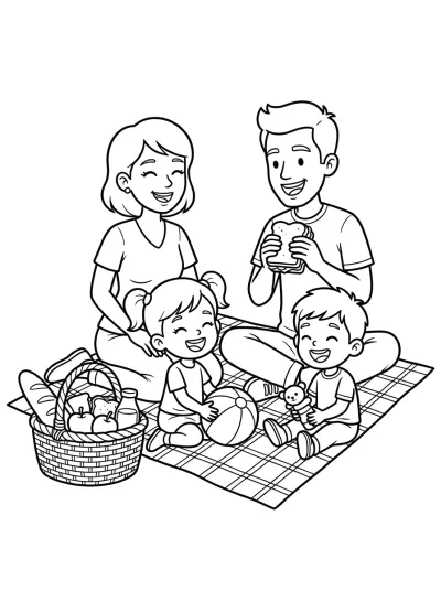 Desenho de Família no Piquenique para colorir