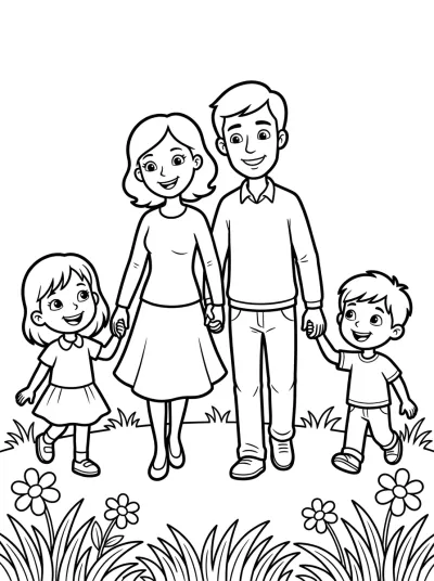 Desenho de Família Passeando para colorir
