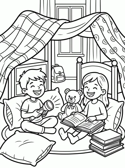 Desenho de Cabana de Lençol com Lanterna para colorir