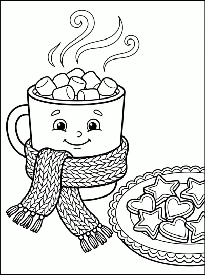 Desenho de Chocolate Quente das Férias para colorir