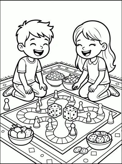 Desenho de Tarde de Jogos de Tabuleiro para colorir
