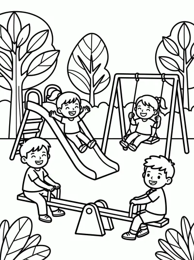 Desenho de Brincando no Parquinho para colorir