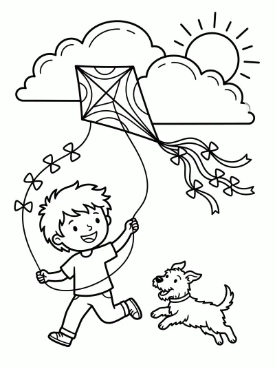 Desenho de Soltando Pipa nas Férias para colorir