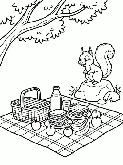 Desenho de Piquenique no Parque para colorir