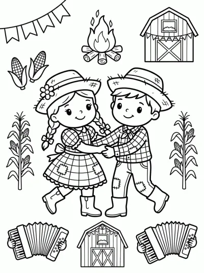 Desenho de Casal Dançando Quadrilha para colorir