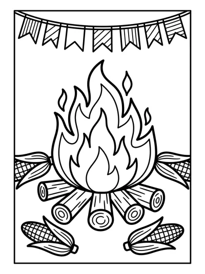 Desenho de Fogueira Junina para colorir