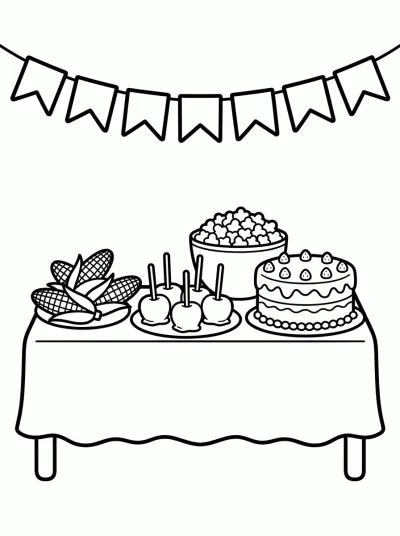 Desenho de Mesa de Comidas Juninas para colorir