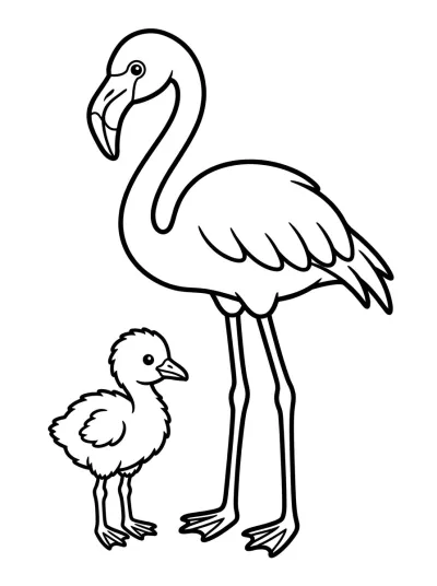 Desenho de Flamingo e Filhote para colorir